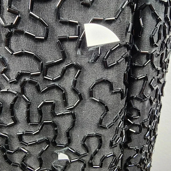 Vintage Black Tie By He-Ro Silk Beaded Sequin Evening Cocktail Dress Size 10 - Picture 9 of 16